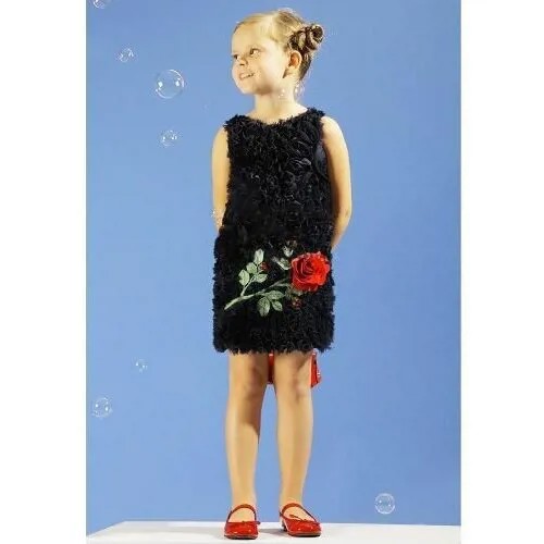 Праздничное платье-футляр из шифона, с розой, Маленькая Леди, 1607-316-ВПСШ, нарядное детское платье для девочки, размер 140 темно-синий с красной отделкой