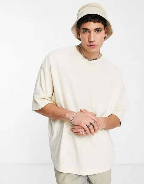 Бежевая oversized-футболка с треугольной вставкой ASOS DESIGN-Светло-бежевый цвет