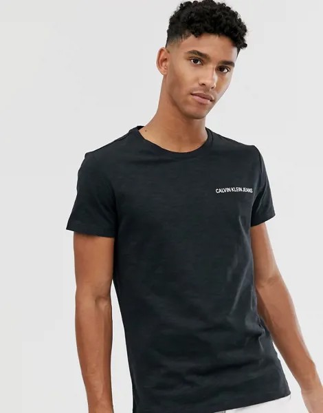 Черная узкая футболка с маленьким логотипом Calvin Klein Jeans-Черный