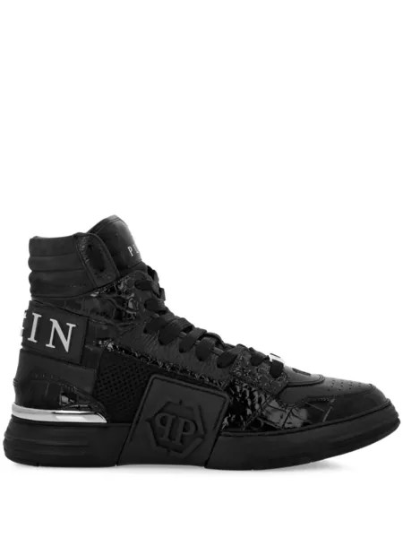 Philipp Plein высокие кеды из кожи Hexagon, черный