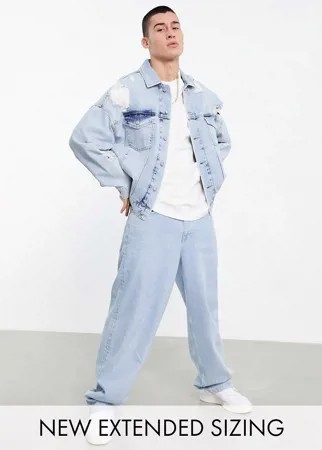Голубая джинсовая oversized-куртка в стиле 90-х с рваной отделкой ASOS DESIGN-Голубой