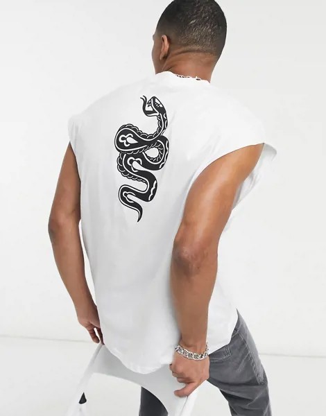 Белая майка в стиле oversized с принтом змеи на спине ASOS DESIGN-Белый
