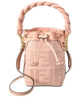 Fendi Mon Tresor Миниатюрная женская сумка-мешок из ткани и кожи, розовая