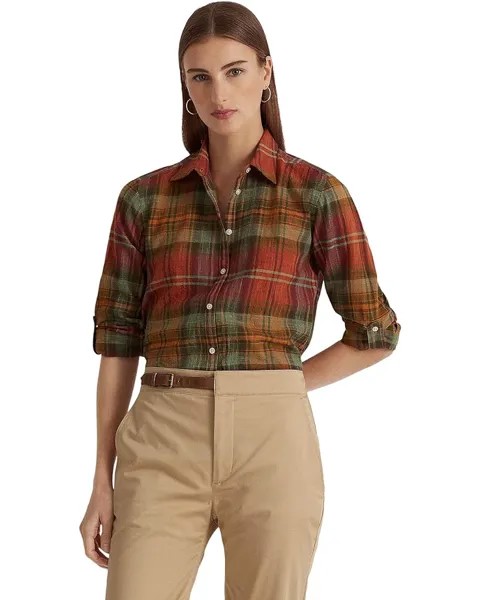 Рубашка LAUREN Ralph Lauren Plaid Cotton Shirt, оливковый