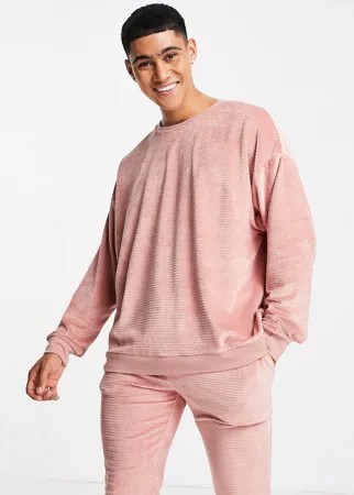 Розовая велюровая пижама в рубчик ASOS DESIGN-Розовый цвет