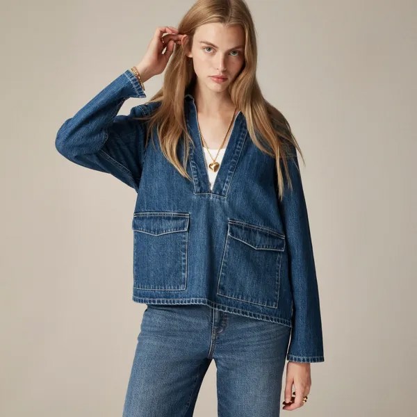 Рубашка-Поповер из денима J.Crew, синий
