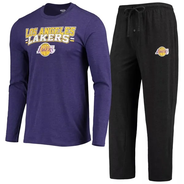 Мужская футболка Concepts Sport фиолетового/черного цвета с длинными рукавами и брюками Los Angeles Lakers, комплект для сна