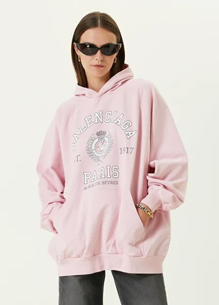 Розовый свитшот с капюшоном и логотипом Balenciaga