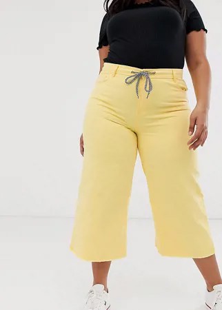 Широкие укороченные джинсы с веревочным поясом и необработанными краями Urban Bliss Plus-Желтый