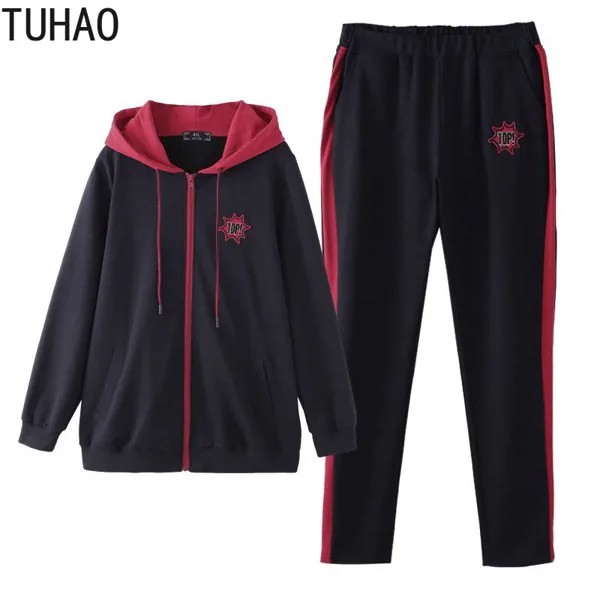 Костюм спортивный женский из двух предметов TUHAO Mom размера плюс, 10XL, 8XL, 6XL, 4XL, с длинным рукавом, весенне-осенний