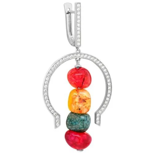 Серьга KABAROVSKY, серебро, 925 проба, фианит, агат