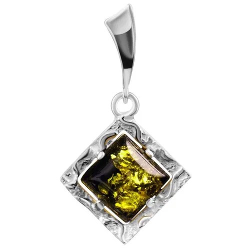 Amberholl Яркий оригинальный кулон «Авангард» из серебра и зелёного янтаря