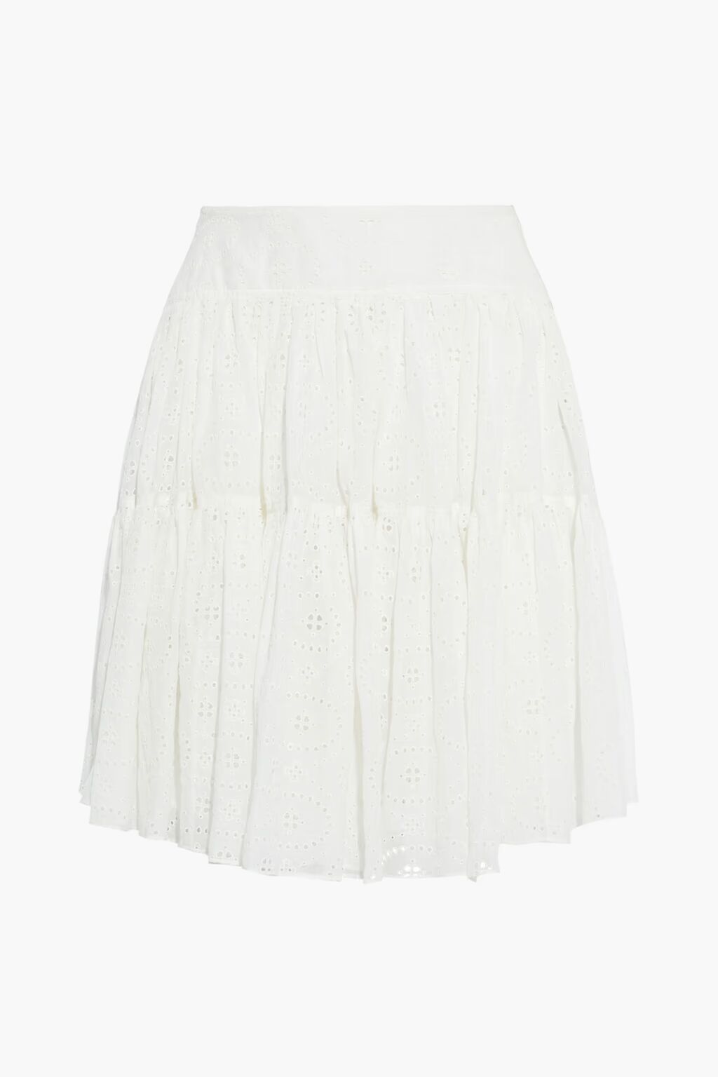 Многоярусная мини-юбка из смесового хлопка с английской вышивкой Chloé, цвет Off-white