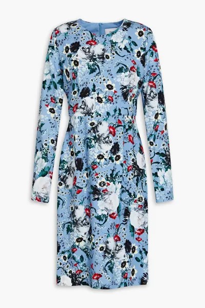 Платье из крепдешина с цветочным принтом ERDEM, синий