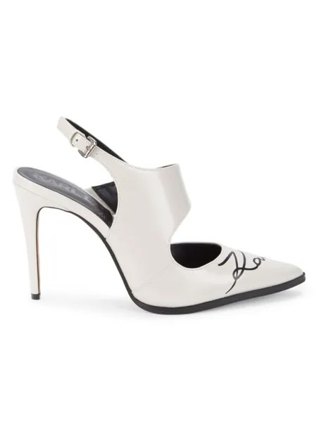 Кожаные туфли с ремешком на пятке и логотипом Karl Lagerfeld Paris, цвет Soft White