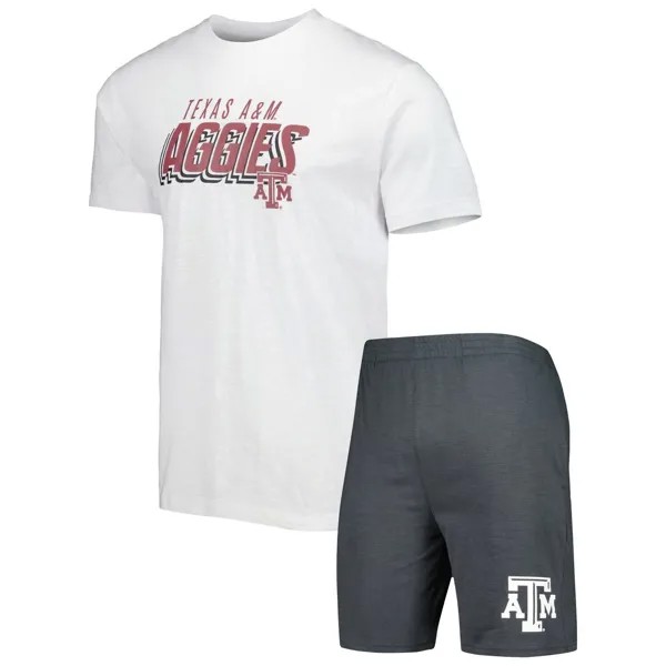 Мужской комплект из футболки и шорт Concepts Sport угольного/белого цвета Texas A&M Aggies Downfield