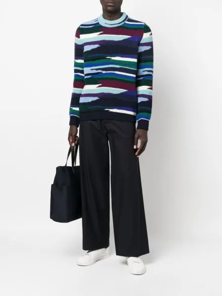 Missoni джемпер в рубчик с абстрактным узором, синий