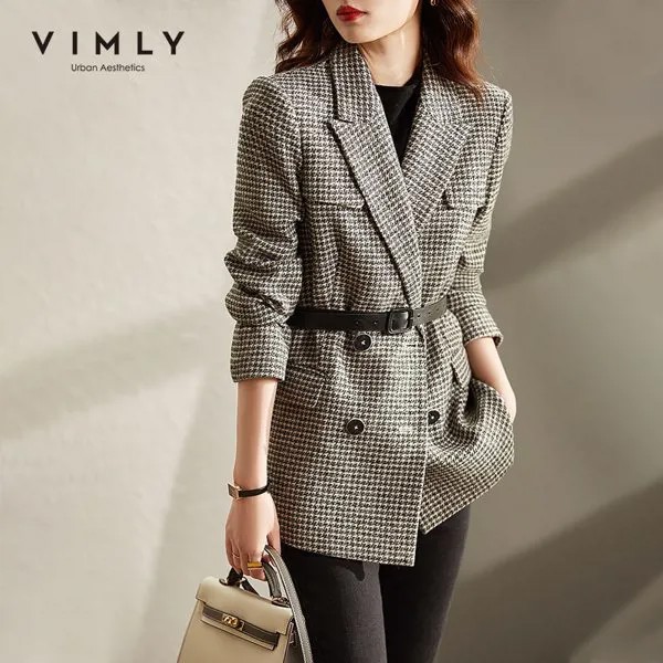 Шерстяное пальто VIMLY для женщин зима 2021 корейский элегантный офисный женский минималистский Блейзер двубортный женский модный пиджак F8662