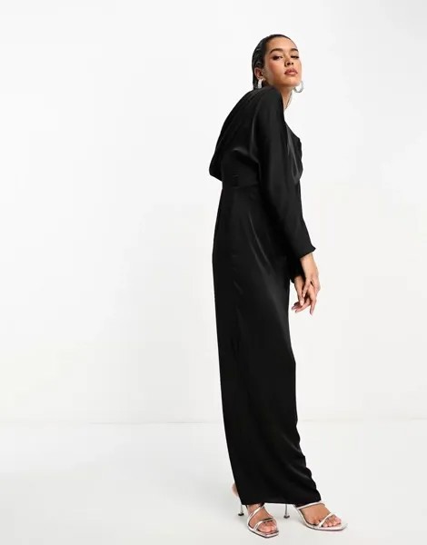 Черное платье макси с воротником-хомутом TFNC