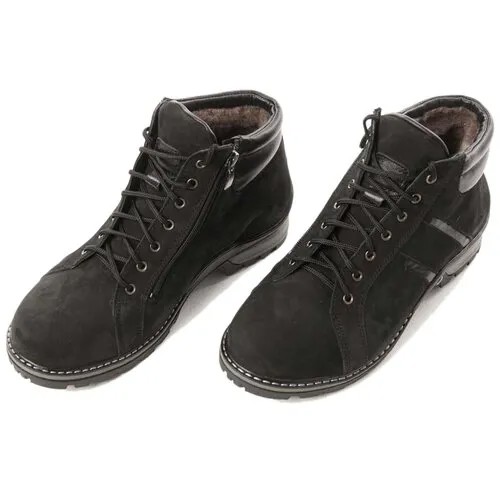 Мужские ботинки Рос-Обувь кожаные с натуральным мехом, черные, модель 61, размер 41