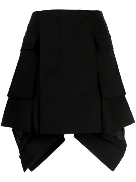 Sacai асимметричная юбка мини с завышенной талией, черный