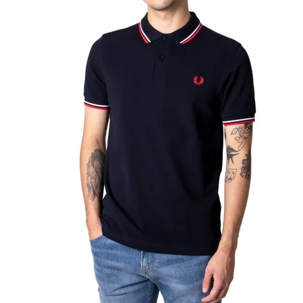 NWT — рубашка-поло Fred Perry M3600 с двумя кончиками — темно-синий/красный/белый — размер: M — XXL