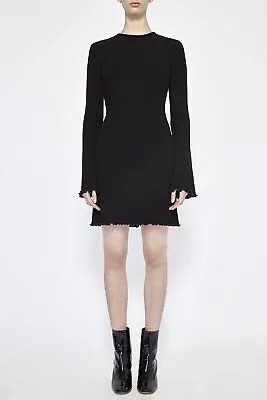 ELLERY Black Piped Sunshine Kid Трикотажное расклешенное платье в рубчик с длинными рукавами в рубчик 4