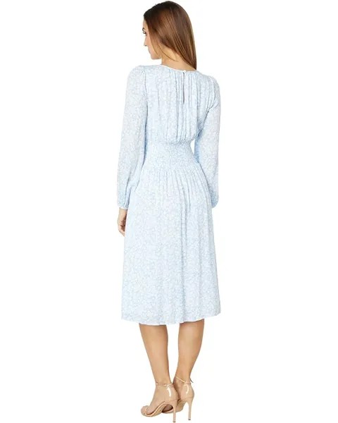 Платье Lost + Wander Seaside Breeze Long Sleeve Midi Dress, цвет Sky Blue/White