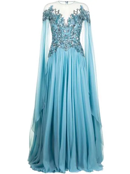 Zuhair Murad шифоновое платье с кейпом