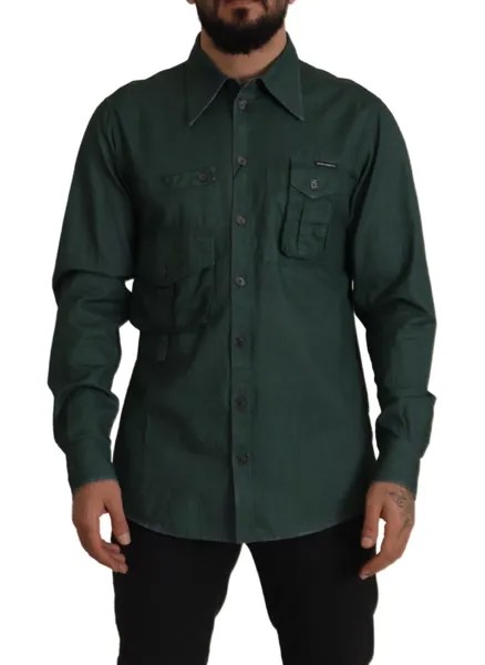 DOLCE - GABBANA Рубашка темно-зеленая на пуговицах с длинными рукавами 41/US16/L Рекомендуемая розничная цена 800 долларов США
