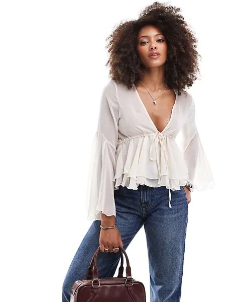 ASOS DESIGN – шифоновая блузка с расклешенными рукавами, цвет экрю