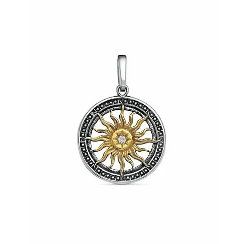 Подвеска GOLD CENTER, серебро, 925 проба, чернение, фианит, желтый