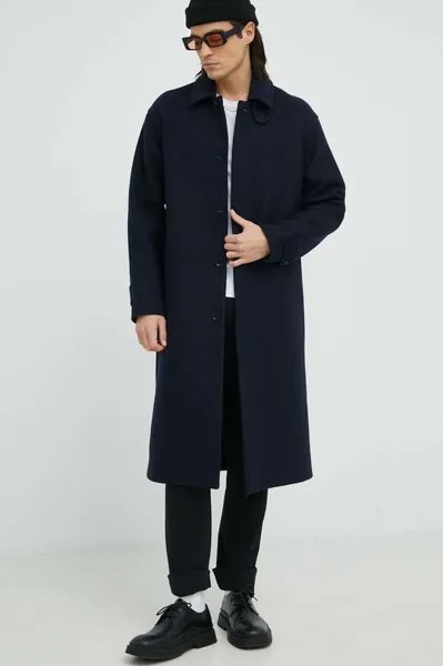 Шерстяное пальто Samsoe Samsoe, темно-синий