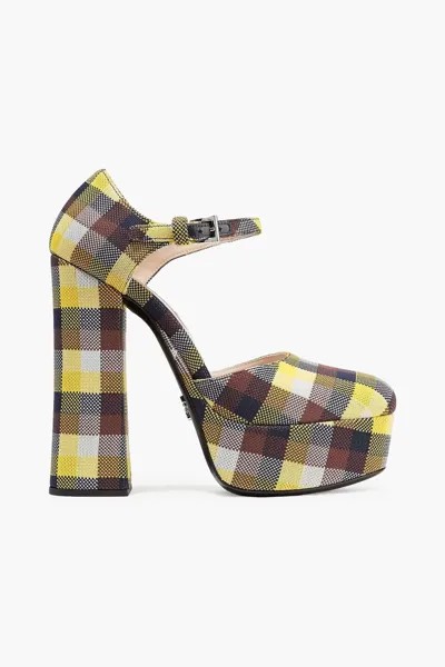 Клетчатые туфли Mary Jane на платформе из парусины PRADA, желтый