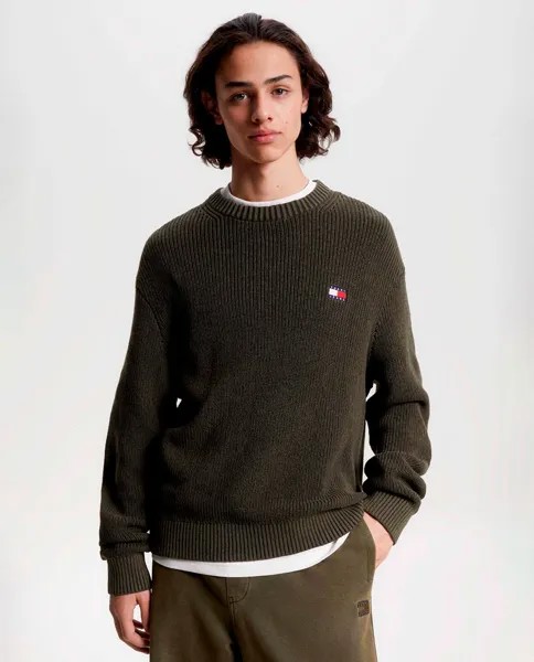 Мужской свитер обычного кроя с вышитым логотипом Tommy Jeans, каки
