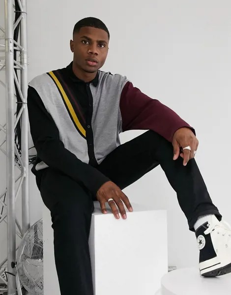 Поло в стиле oversized с длинными рукавами и вставками колор блок ASOS DESIG-Многоцветный