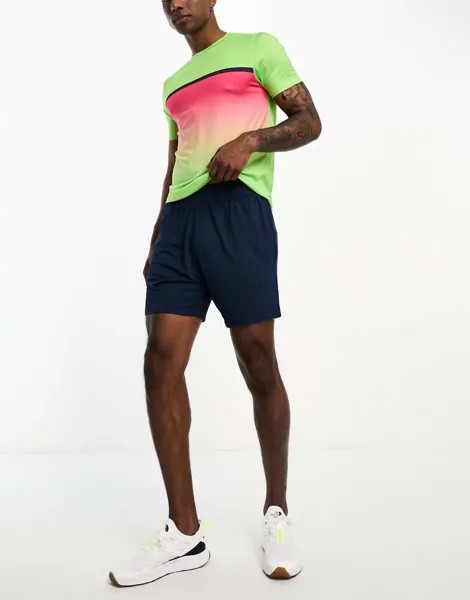 Неоново-зеленый и розовый комплект из теннисной футболки и шорт Threadbare Fitness