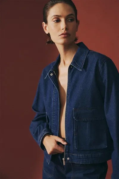 Короткая джинсовая куртка с карманами с клапанами Vila, синий