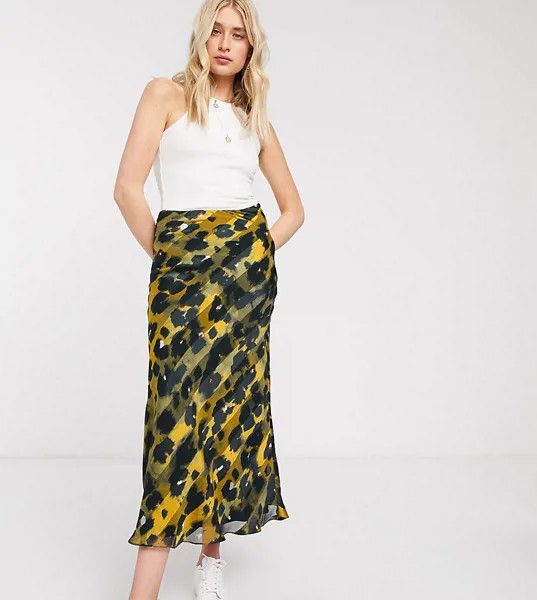Атласная юбка миди в полоску с леопардовым принтом ASOS DESIGN Tall-Многоцветный