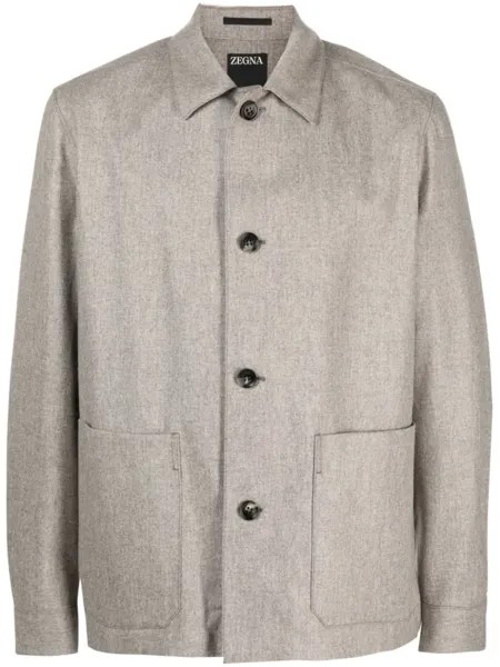 Zegna шерстяная куртка-рубашка на пуговицах, серый
