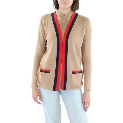 Anne Klein Womens Striped-Trim Knit Top Cardigan Sweater Shirt BHFO 8004