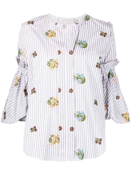 Silvia Tcherassi блузка в полоску с цветочной вышивкой