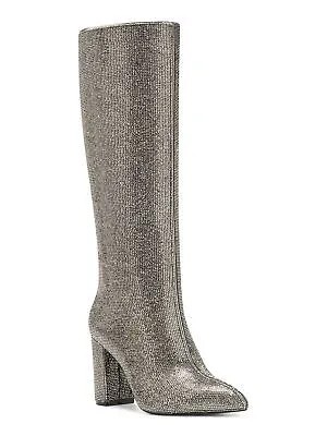 INC Женские серебряные сапоги со стразами и острым носком на блочном каблуке и молнии на каблуке 8