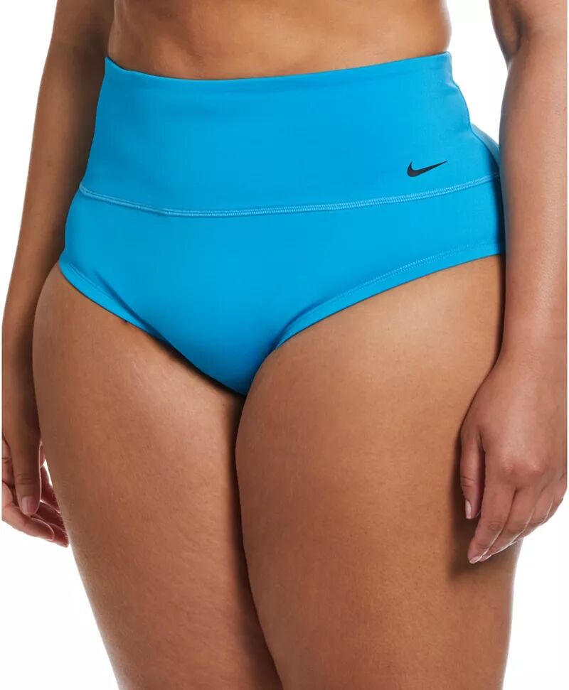 Женские плавки для плавания Nike больших размеров Essential с завышенной талией и полосками, синий