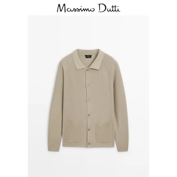 Свитер вязаный мужской Massimo Dutti с лацканами, кремовый