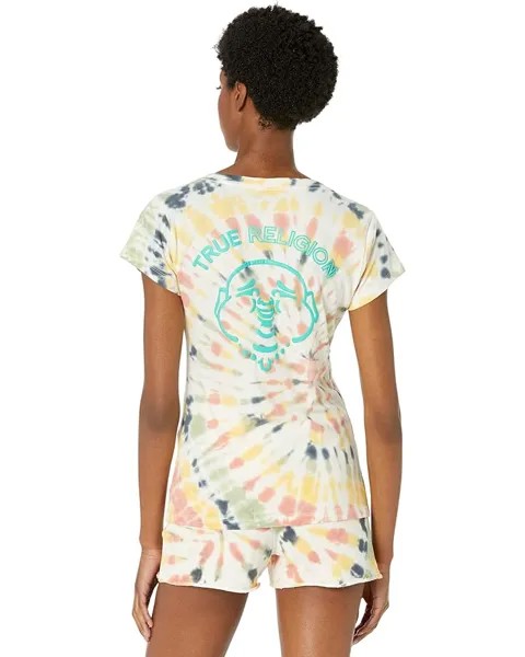 Футболка True Religion Tie-Dye Puff Buddha Horseshoe V-Neck Tee, цвет Multi Tie-Dye