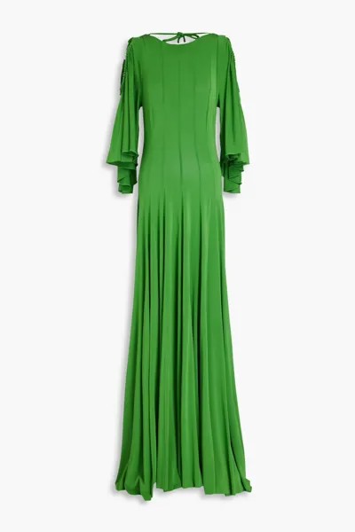 Платье макси из джерси со сборками и открытыми плечами Oscar De La Renta, зеленый