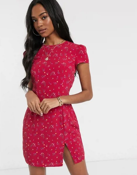 Платье мини с цветочным принтом и разрезом Fashion Union-Розовый