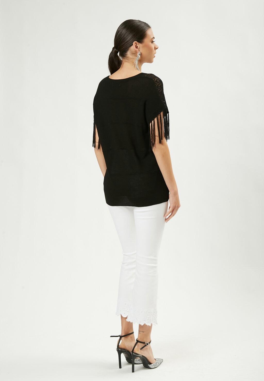 Футболка с принтом FRINGED SLEEVES INFLUENCER, черный