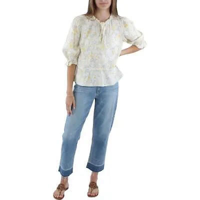 Polo Ralph Lauren Женская льняная рубашка Cassie с цветочным принтом и баской BHFO 6354